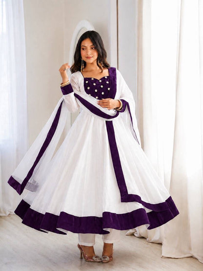 Heavy Fendy Silk Embroidered Anarkali Gown Set with Bottom & Dupatta