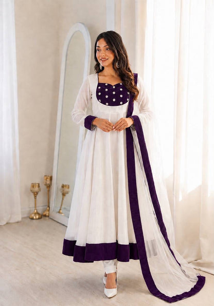 Heavy Fendy Silk Embroidered Anarkali Gown Set with Bottom & Dupatta
