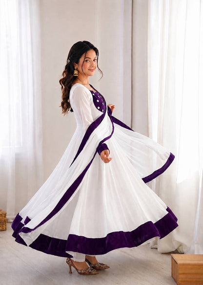 Heavy Fendy Silk Embroidered Anarkali Gown Set with Bottom & Dupatta