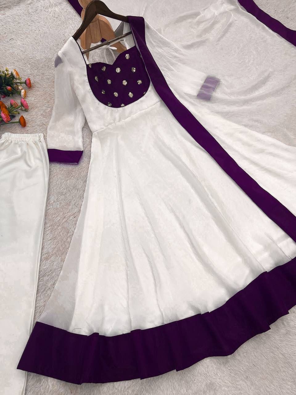 Heavy Fendy Silk Embroidered Anarkali Gown Set with Bottom & Dupatta