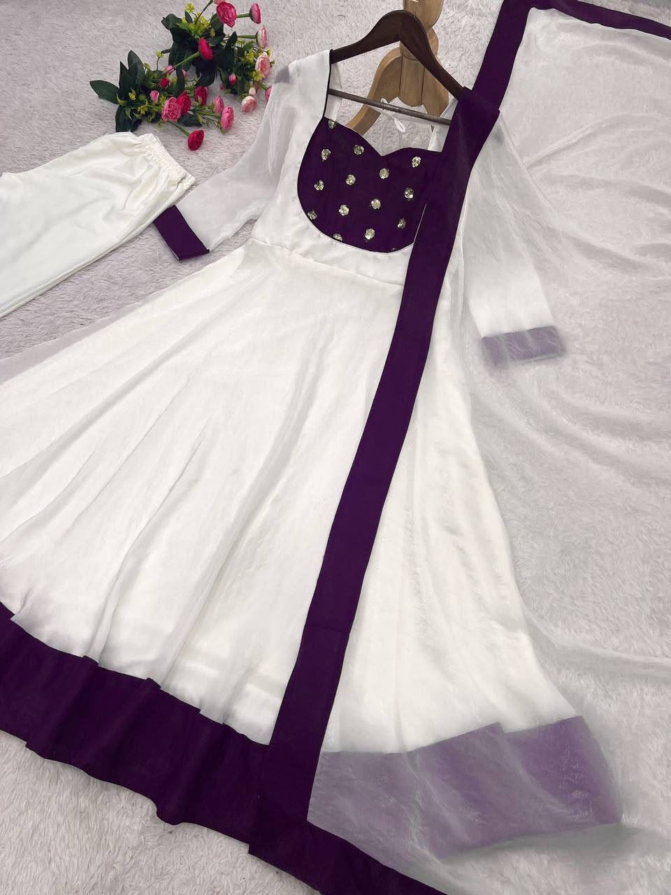 Heavy Fendy Silk Embroidered Anarkali Gown Set with Bottom & Dupatta