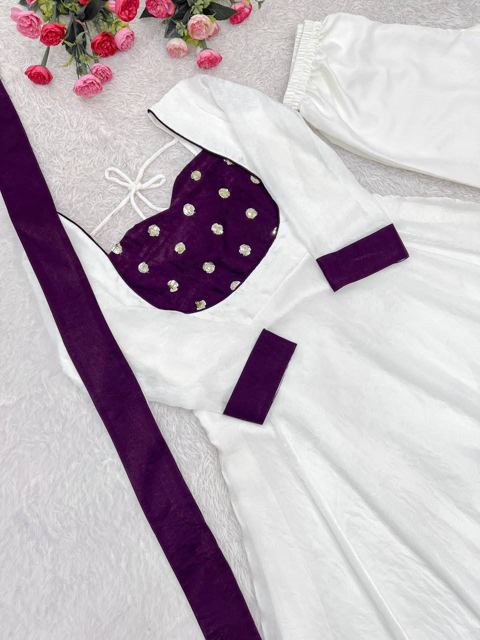 Heavy Fendy Silk Embroidered Anarkali Gown Set with Bottom & Dupatta