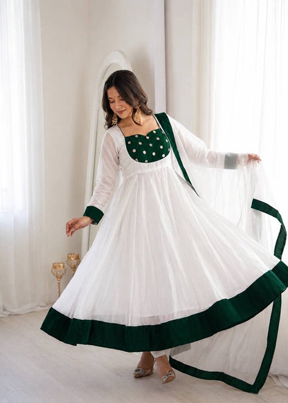 Heavy Fendy Silk Embroidered Anarkali Gown Set with Bottom & Dupatta