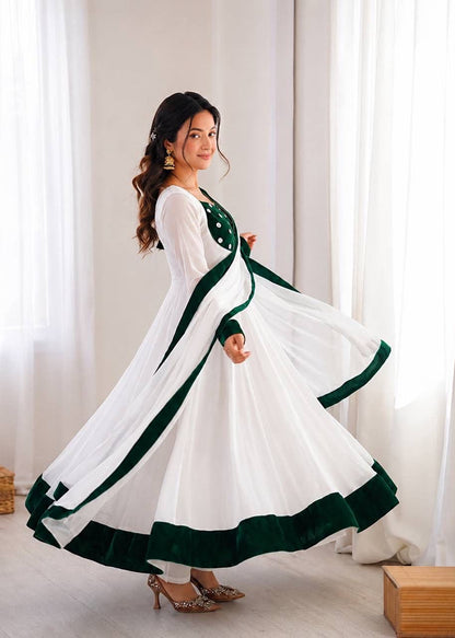 Heavy Fendy Silk Embroidered Anarkali Gown Set with Bottom & Dupatta