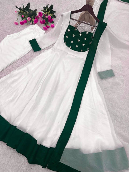 Heavy Fendy Silk Embroidered Anarkali Gown Set with Bottom & Dupatta