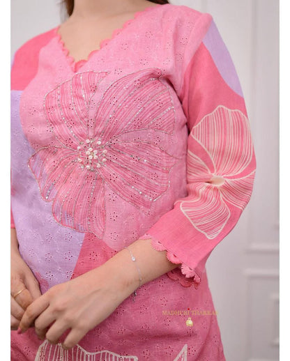 Pure Shifli Linen Cotton Suit Set with Chanderi Silk Pant & Digital Cotton Dupatta