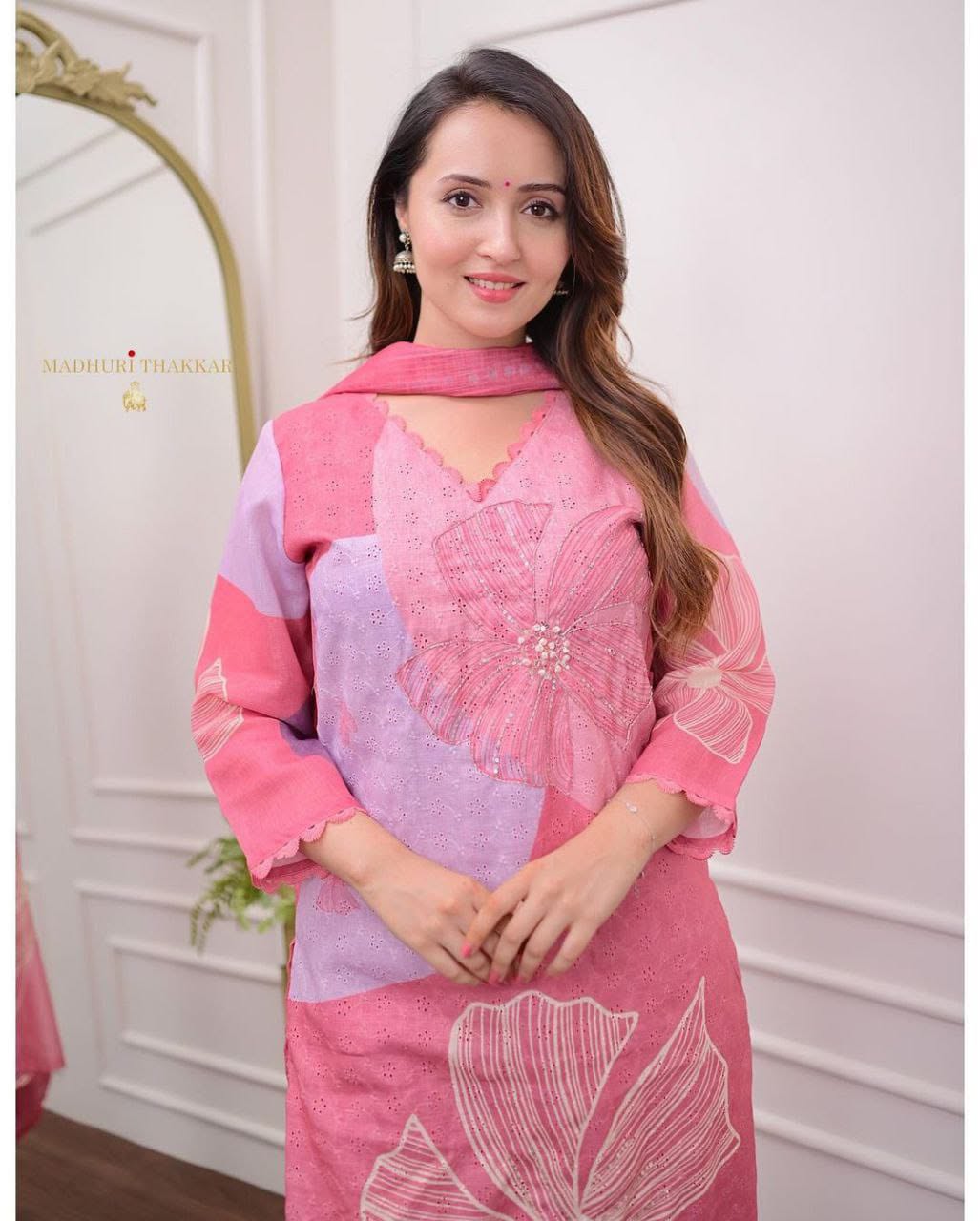 Pure Shifli Linen Cotton Suit Set with Chanderi Silk Pant & Digital Cotton Dupatta