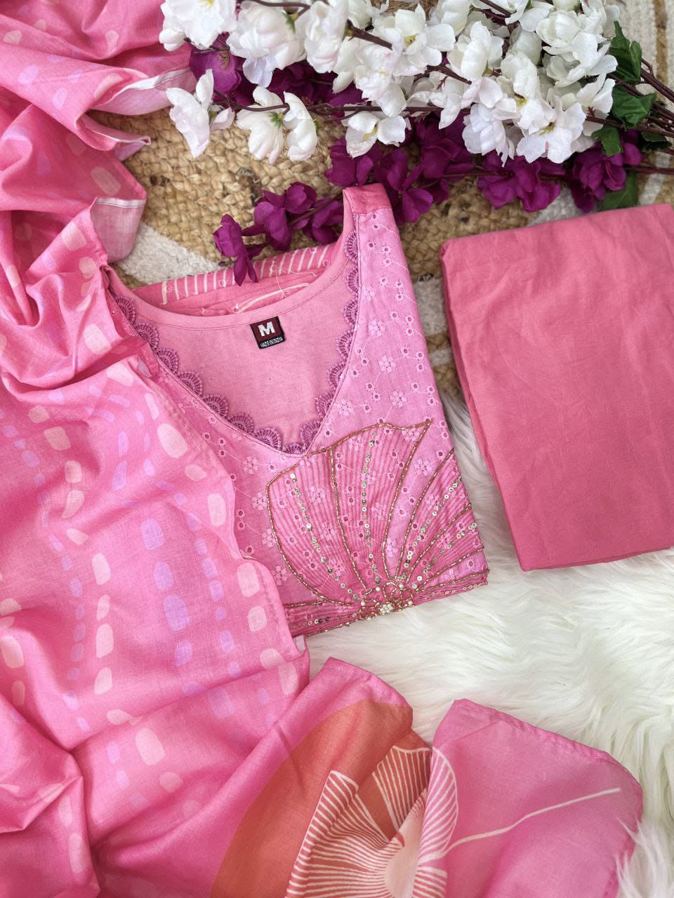 Pure Shifli Linen Cotton Suit Set with Chanderi Silk Pant & Digital Cotton Dupatta