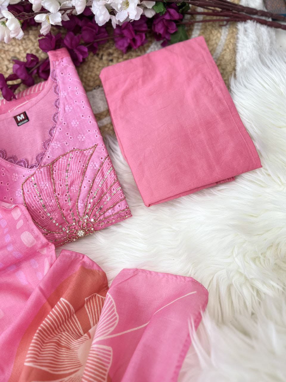Pure Shifli Linen Cotton Suit Set with Chanderi Silk Pant & Digital Cotton Dupatta