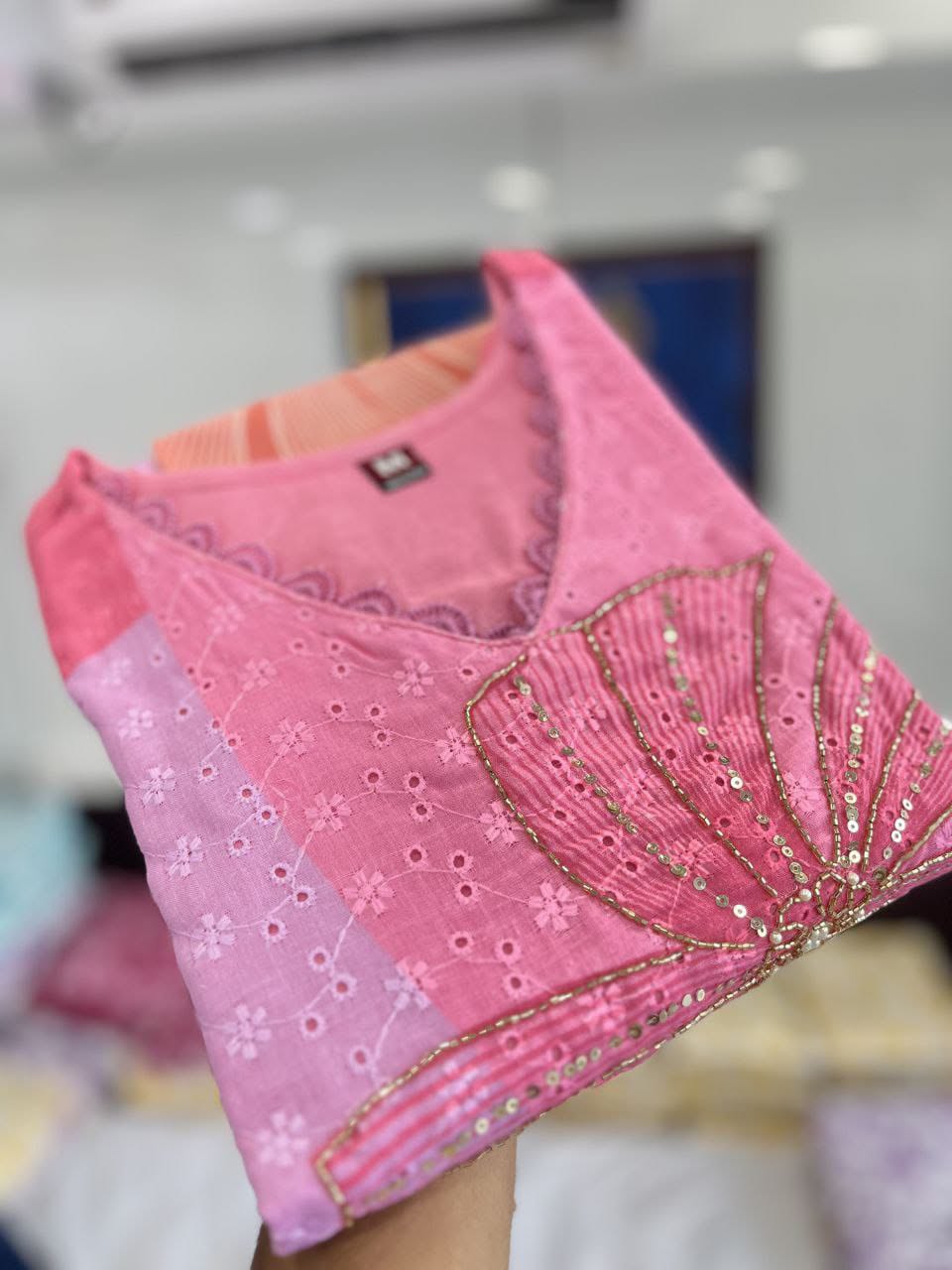 Pure Shifli Linen Cotton Suit Set with Chanderi Silk Pant & Digital Cotton Dupatta