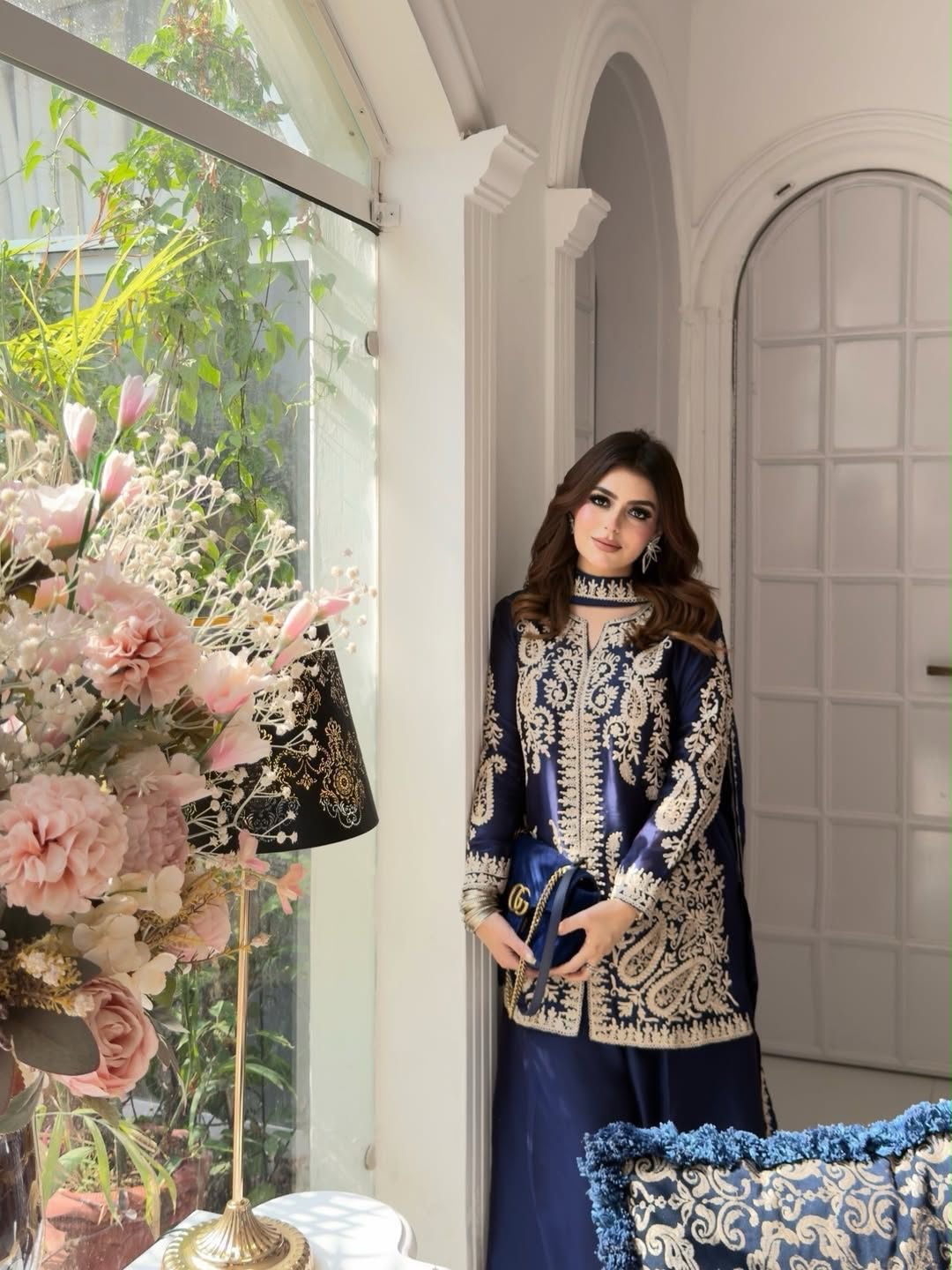 Rangoli Silk Embroidered Kurti Palazzo Set with Dupatta