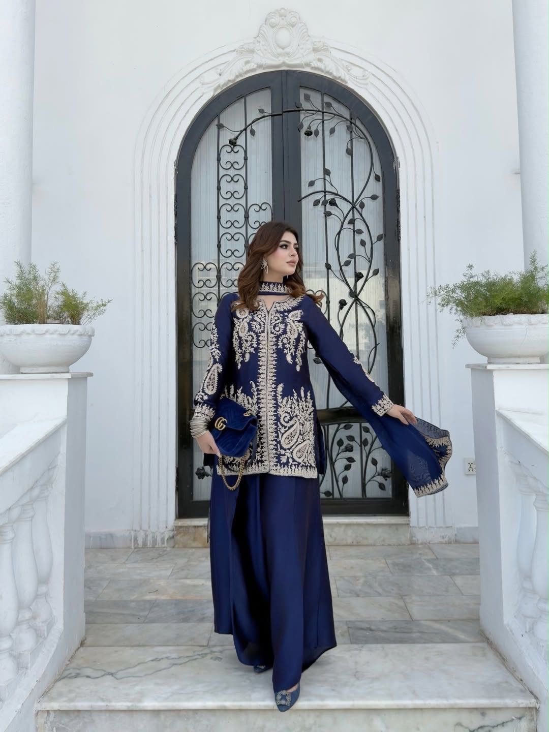 Rangoli Silk Embroidered Kurti Palazzo Set with Dupatta