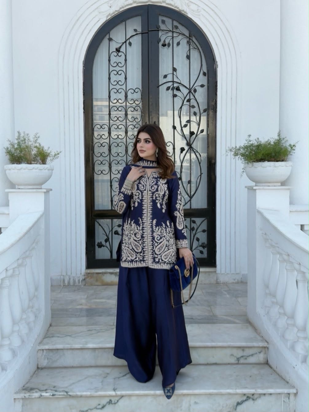 Rangoli Silk Embroidered Kurti Palazzo Set with Dupatta