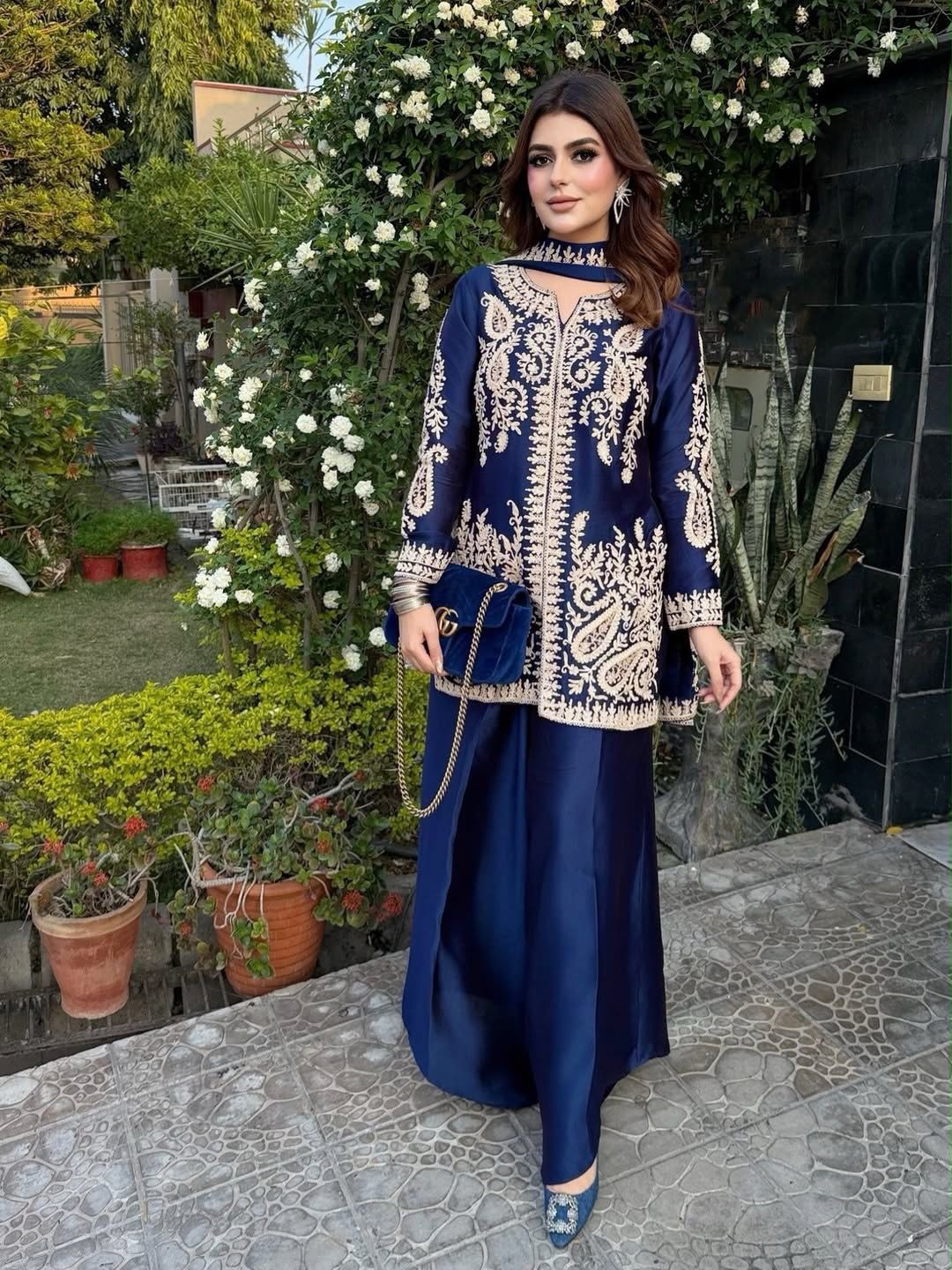 Rangoli Silk Embroidered Kurti Palazzo Set with Dupatta
