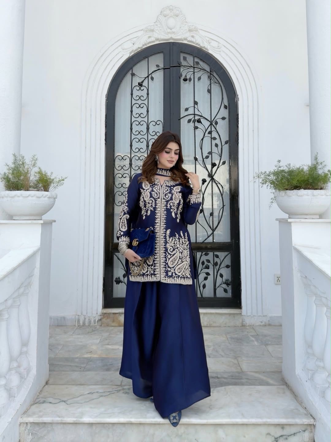 Rangoli Silk Embroidered Kurti Palazzo Set with Dupatta