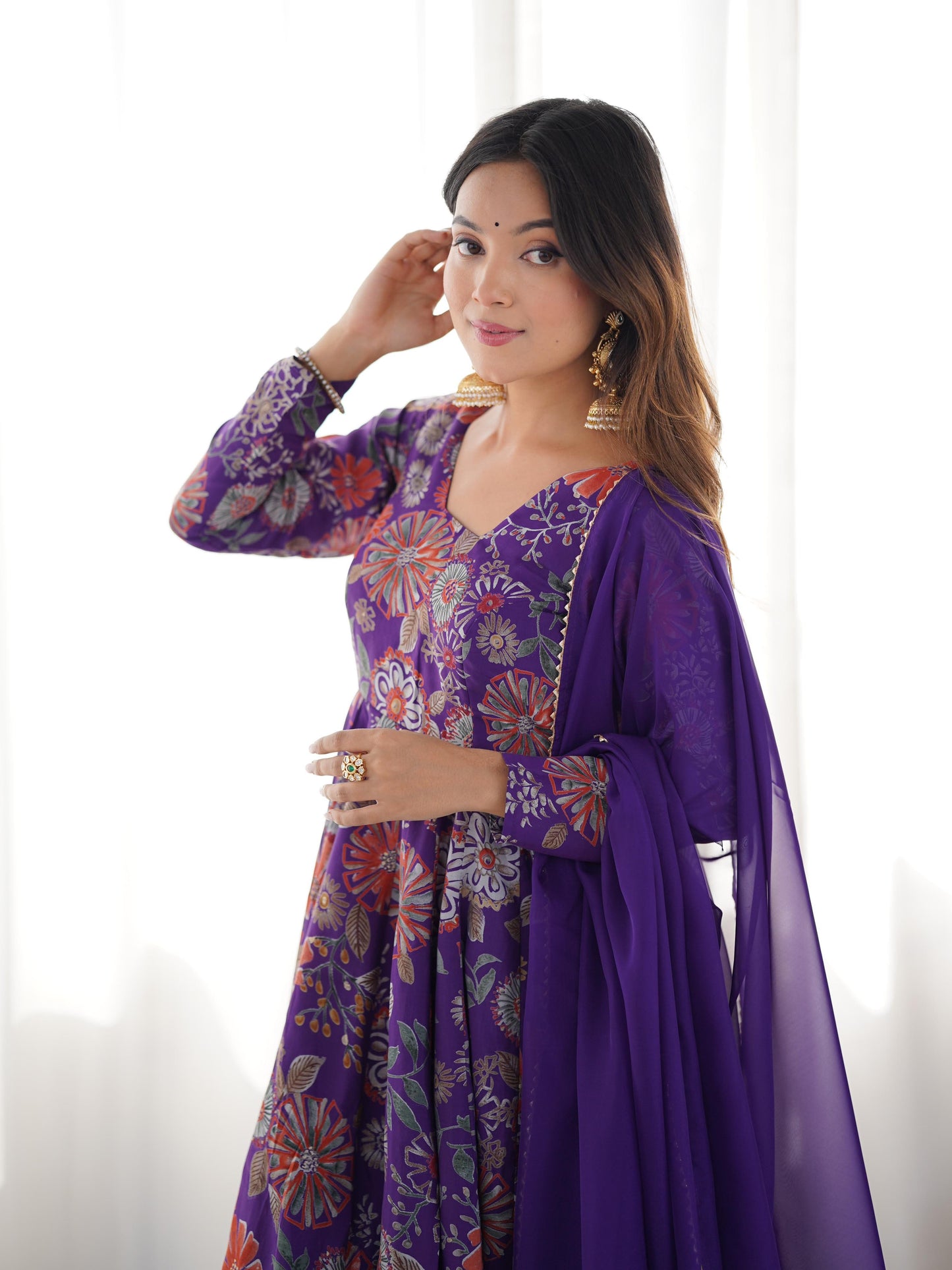Pure Roman Silk Chanderi Printed Kediya Kurta Set with Palazzo & Organza Dupatta