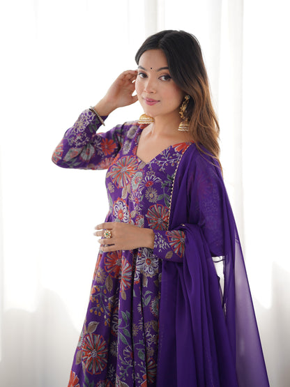 Pure Roman Silk Chanderi Printed Kediya Kurta Set with Palazzo & Organza Dupatta