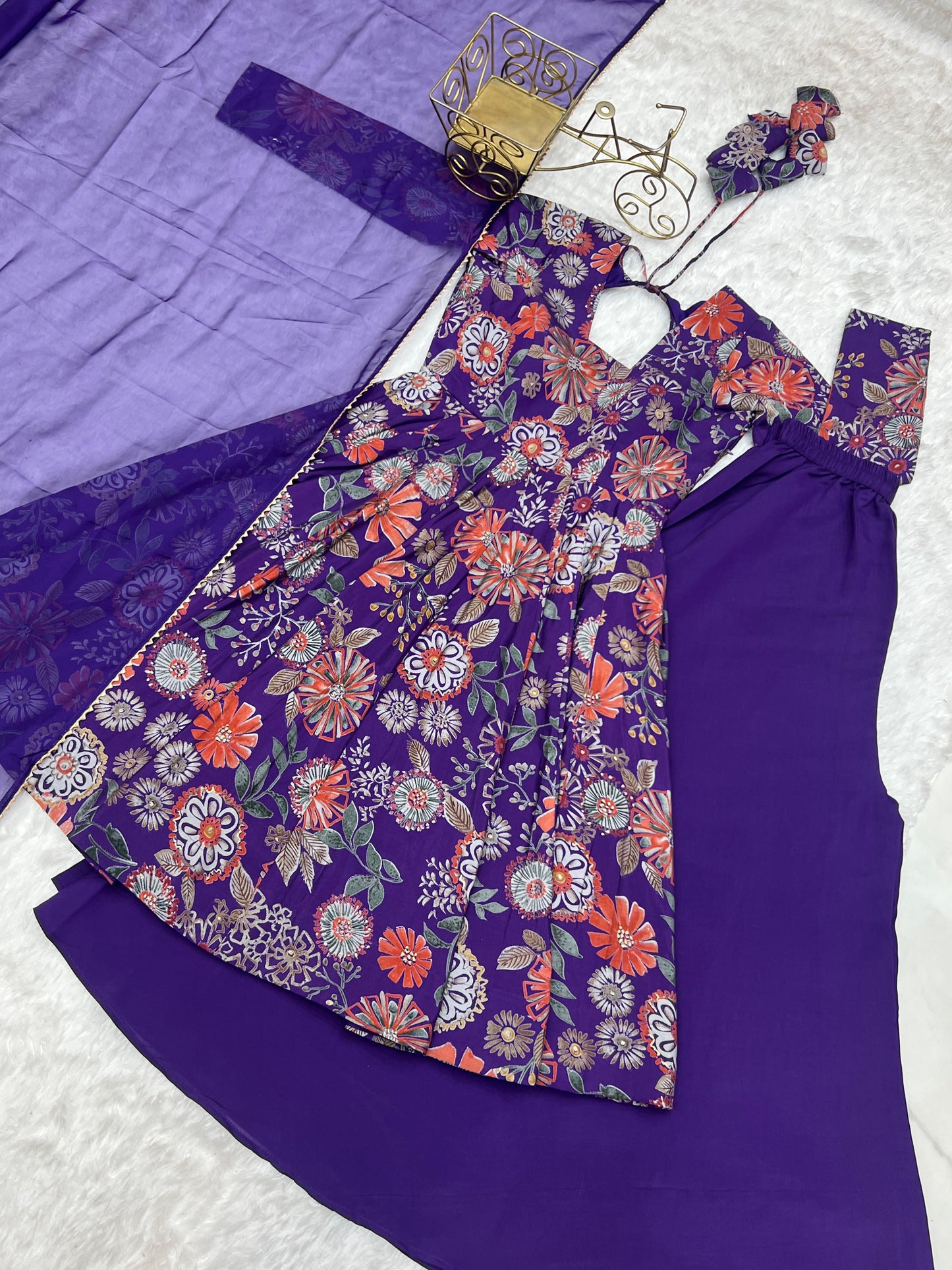 Pure Roman Silk Chanderi Printed Kediya Kurta Set with Palazzo & Organza Dupatta