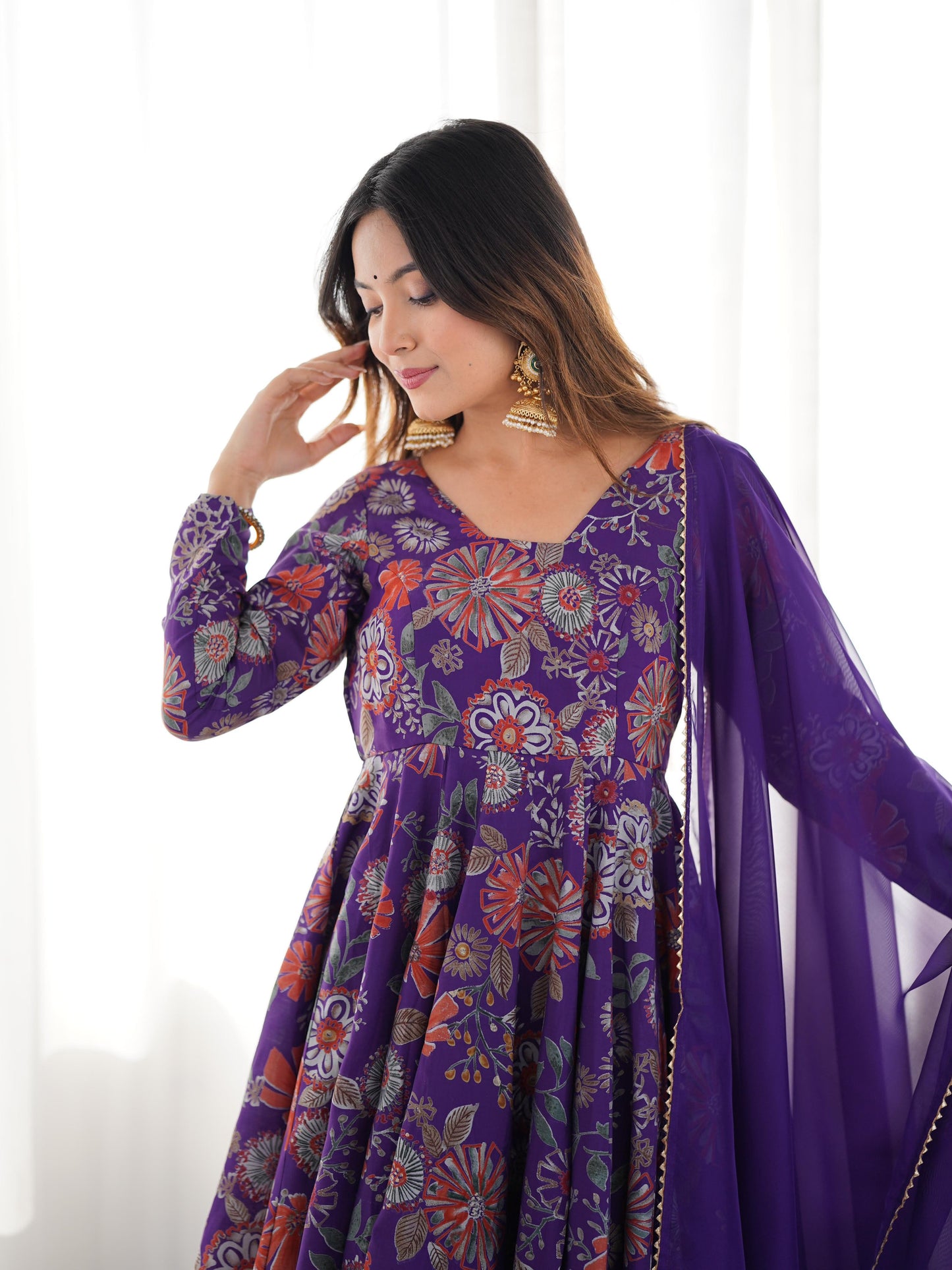Pure Roman Silk Chanderi Printed Kediya Kurta Set with Palazzo & Organza Dupatta