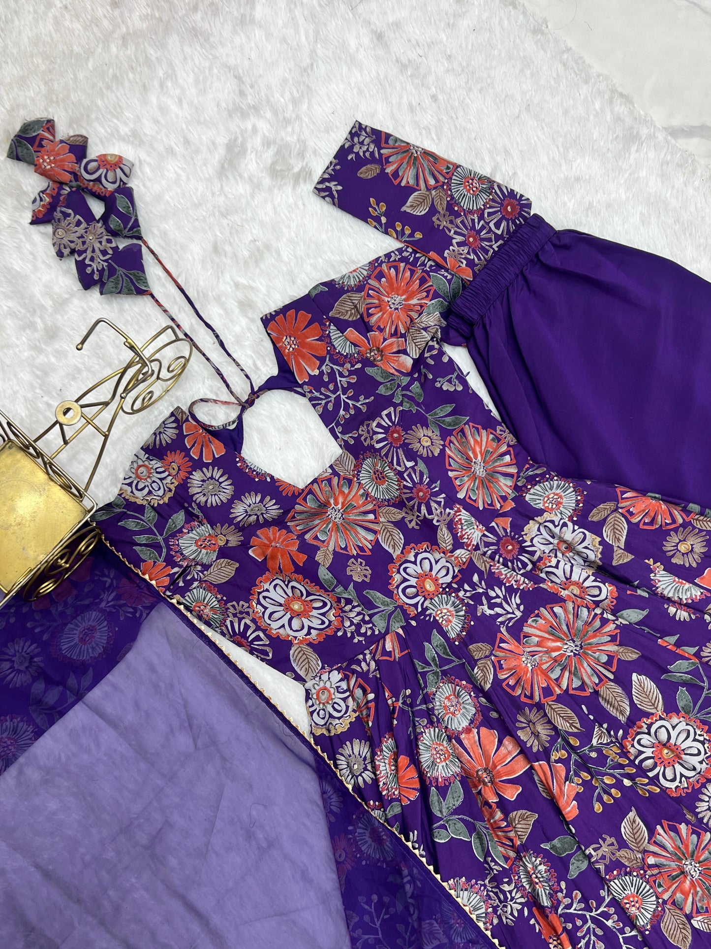 Pure Roman Silk Chanderi Printed Kediya Kurta Set with Palazzo & Organza Dupatta
