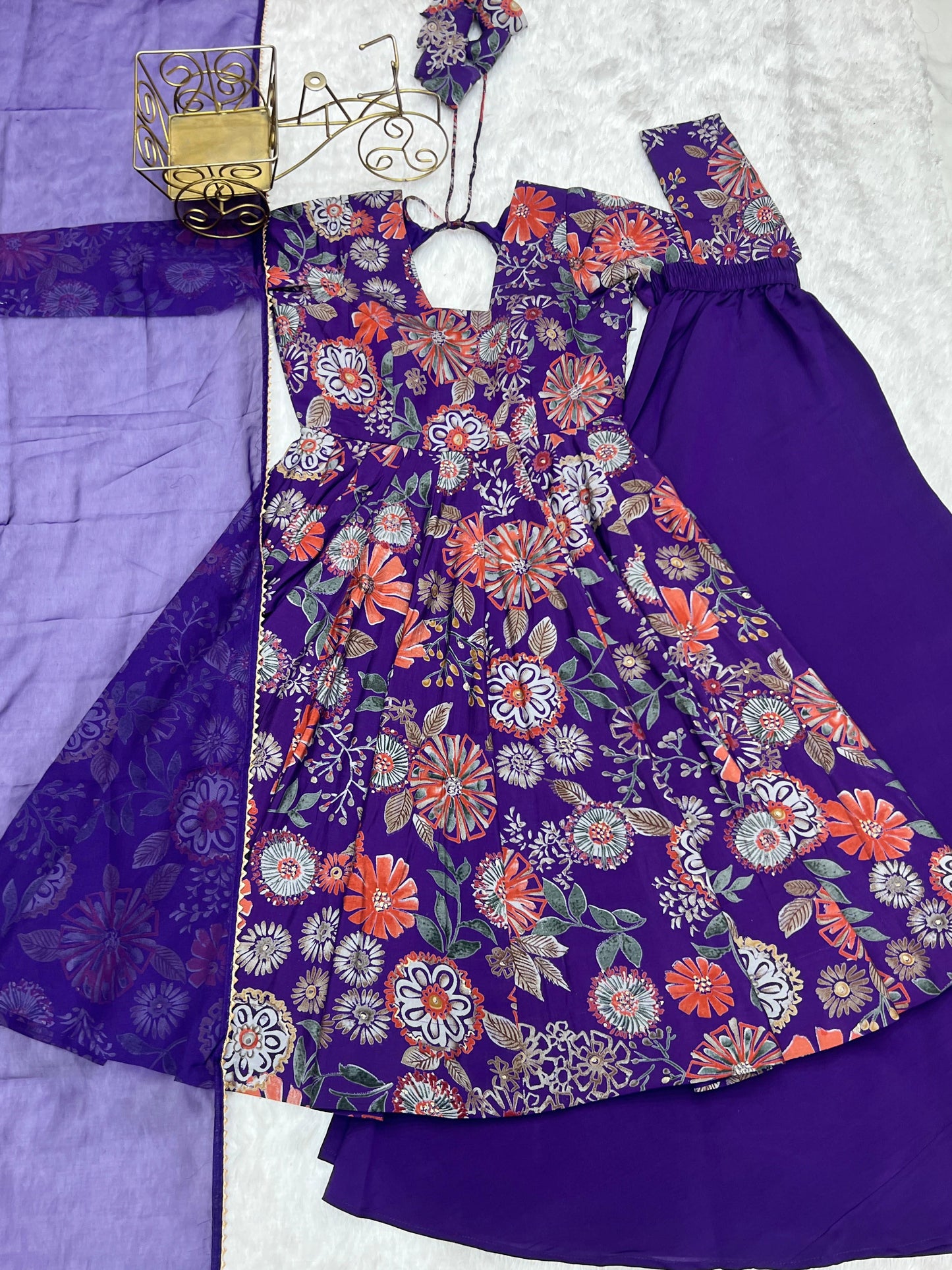 Pure Roman Silk Chanderi Printed Kediya Kurta Set with Palazzo & Organza Dupatta