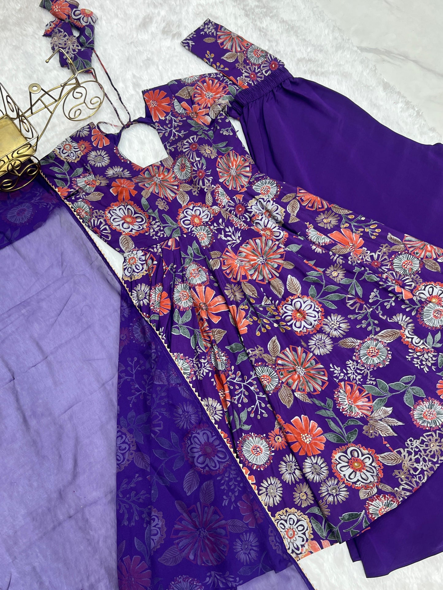 Pure Roman Silk Chanderi Printed Kediya Kurta Set with Palazzo & Organza Dupatta