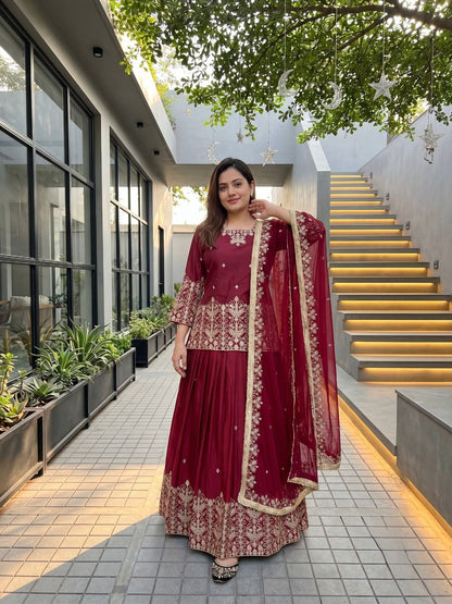 Heavy French Silk Embroidered Lehenga Set with Real Mirror Work Dupatta