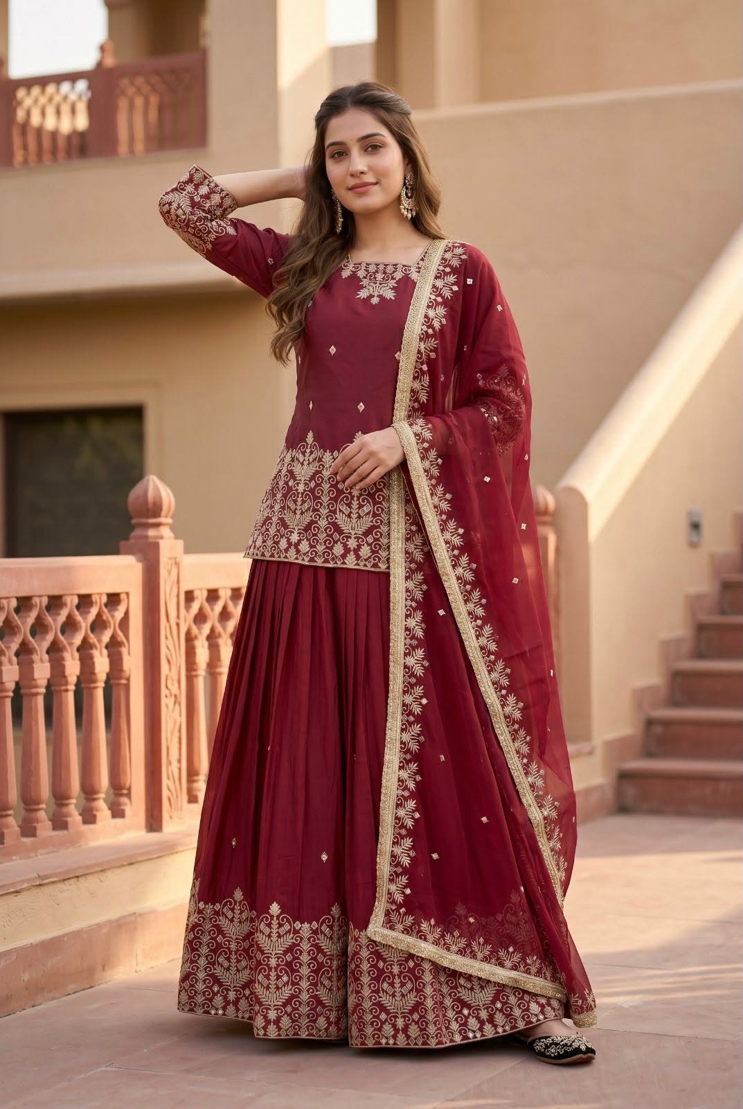 Heavy French Silk Embroidered Lehenga Set with Real Mirror Work Dupatta