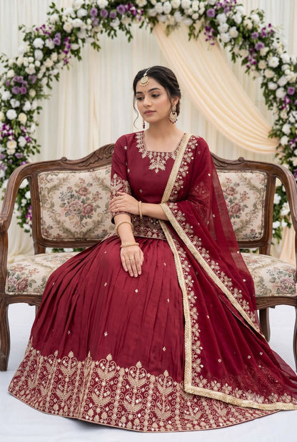 Heavy French Silk Embroidered Lehenga Set with Real Mirror Work Dupatta