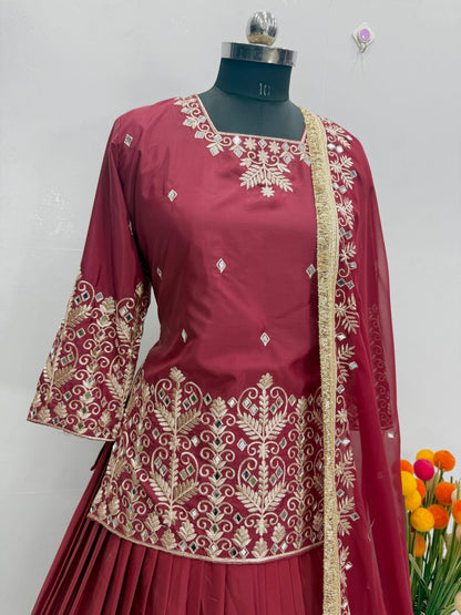 Heavy French Silk Embroidered Lehenga Set with Real Mirror Work Dupatta