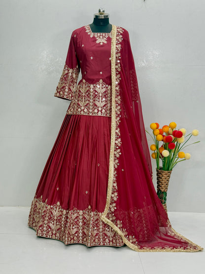 Heavy French Silk Embroidered Lehenga Set with Real Mirror Work Dupatta