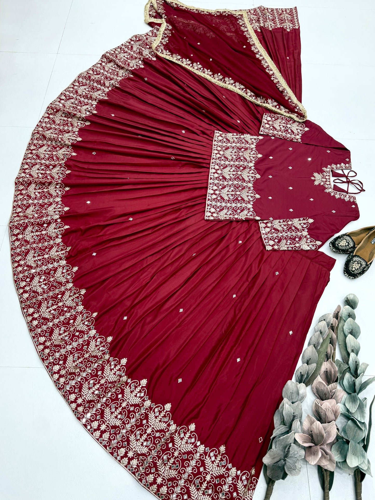 Heavy French Silk Embroidered Lehenga Set with Real Mirror Work Dupatta