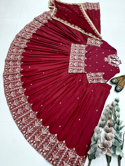 Heavy French Silk Embroidered Lehenga Set with Real Mirror Work Dupatta