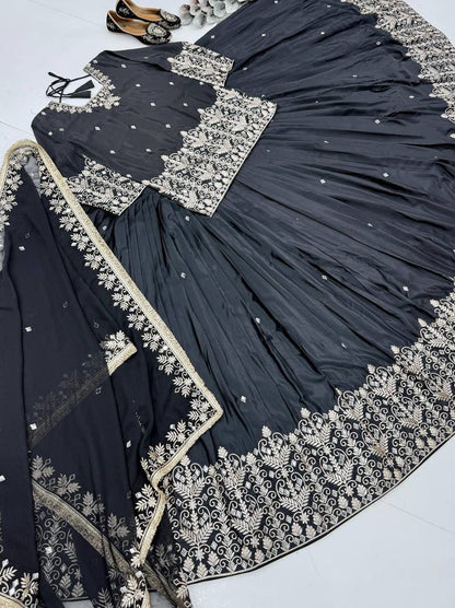 Heavy French Silk Embroidered Lehenga Set with Real Mirror Work Dupatta