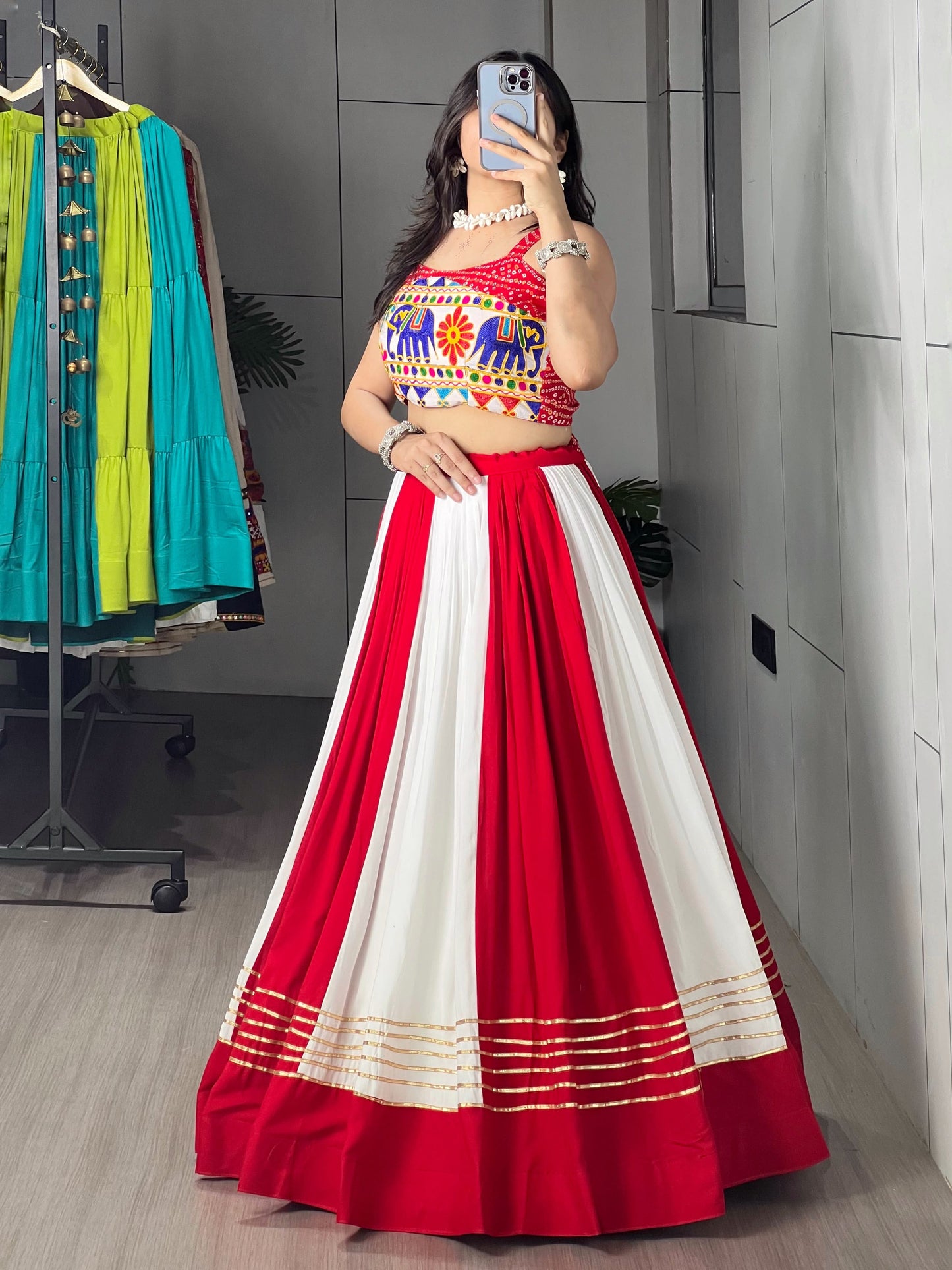 Navratri Special Rayon Cotton Chaniya Choli Set with Gamthi Work