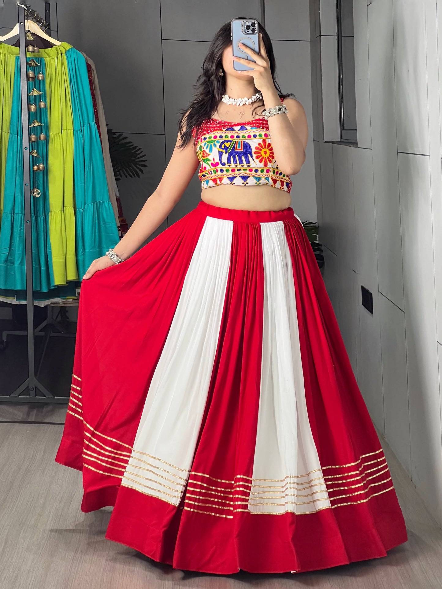 Navratri Special Rayon Cotton Chaniya Choli Set with Gamthi Work