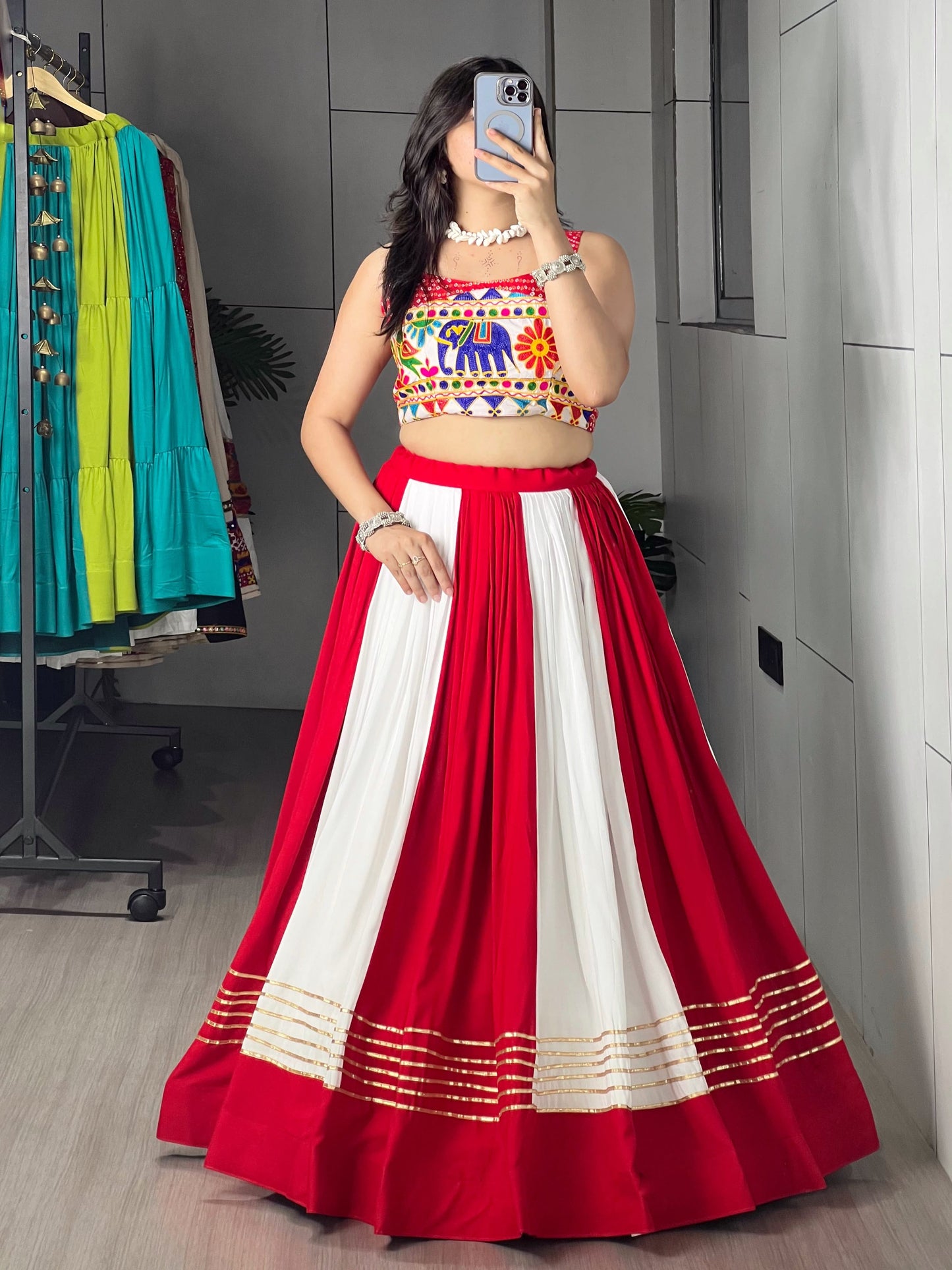 Navratri Special Rayon Cotton Chaniya Choli Set with Gamthi Work