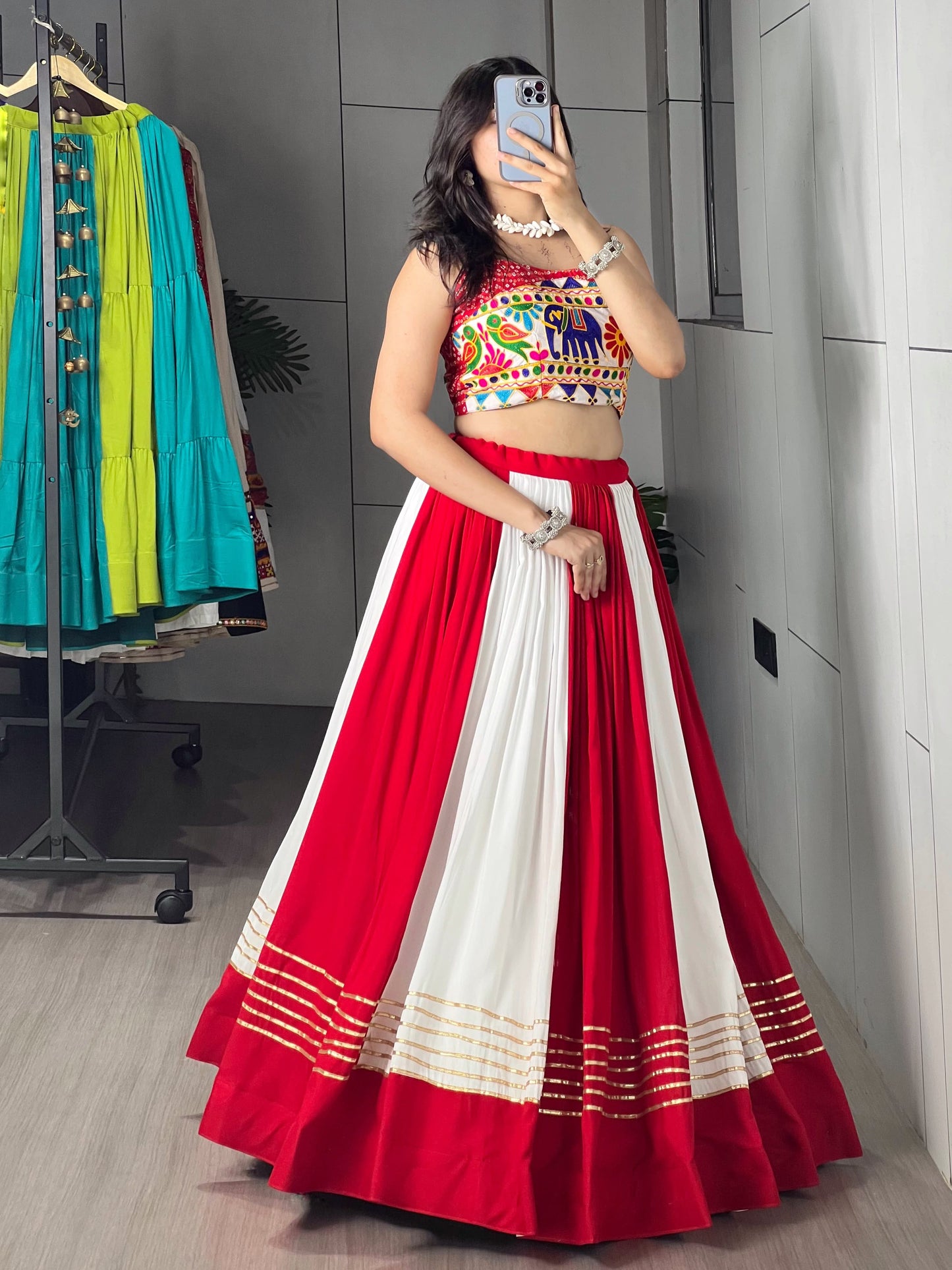 Navratri Special Rayon Cotton Chaniya Choli Set with Gamthi Work