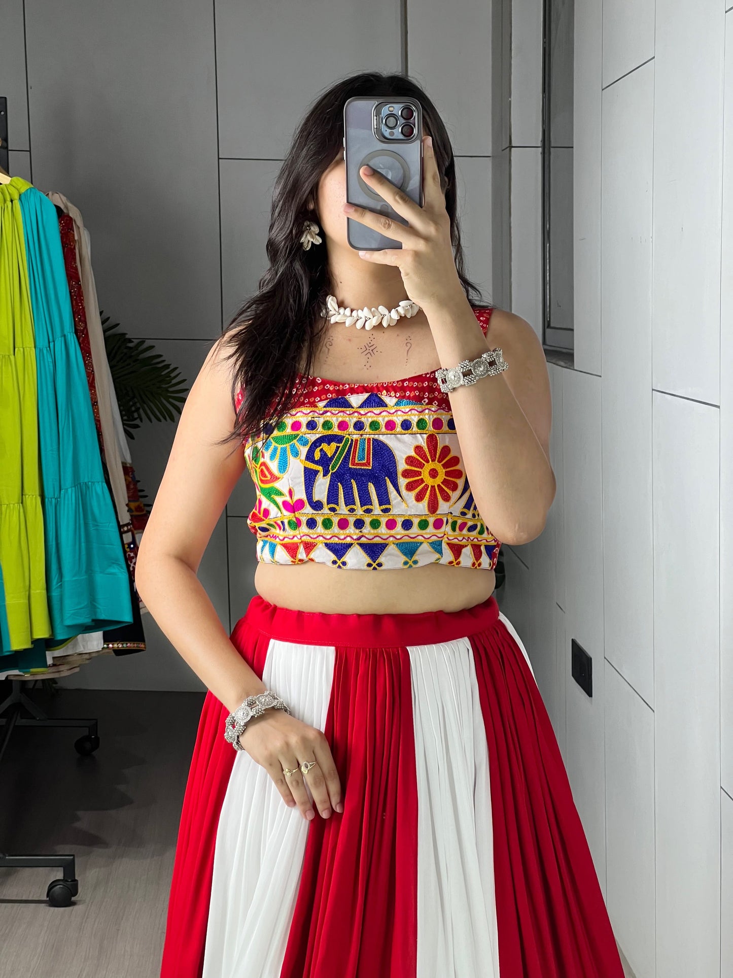 Navratri Special Rayon Cotton Chaniya Choli Set with Gamthi Work