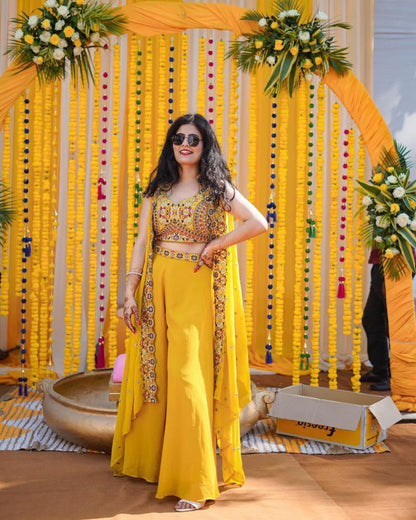 Mustard Yellow Indo-Western Sharara Set