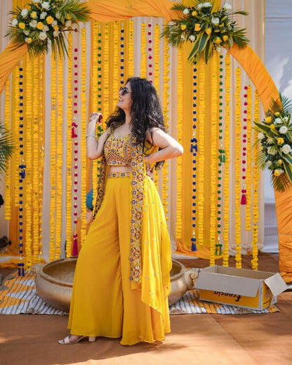 Mustard Yellow Indo-Western Sharara Set