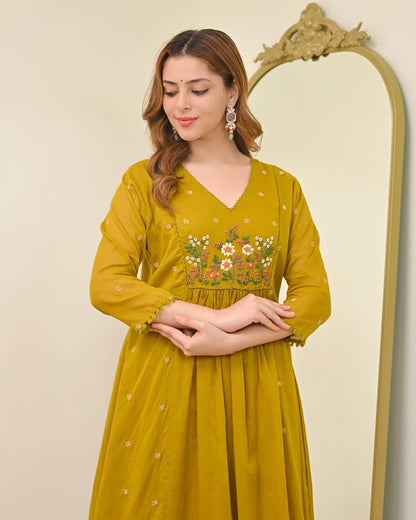 Mustard Yellow Embroidered Kurta Set with Dupatta