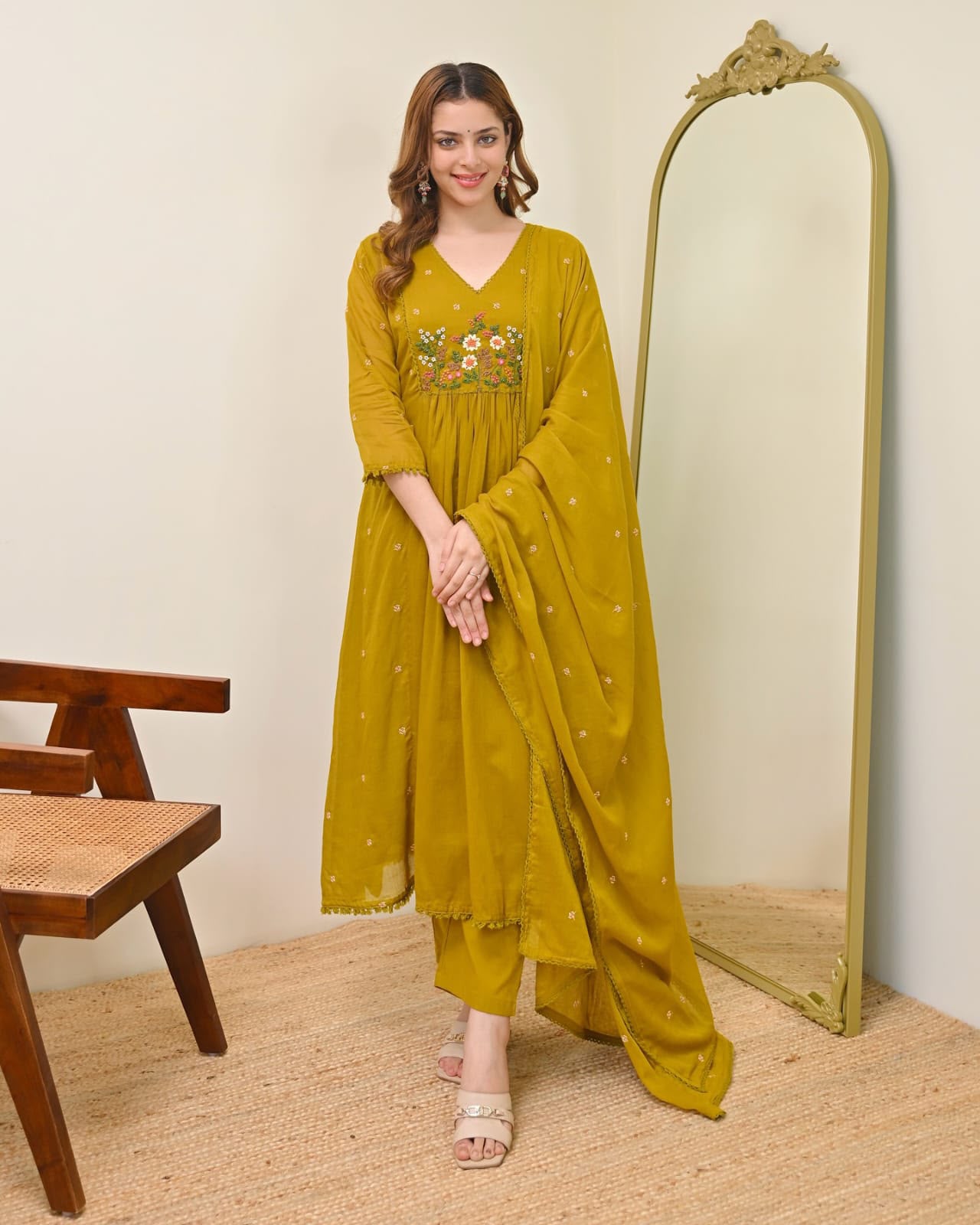 Mustard Yellow Embroidered Kurta Set with Dupatta