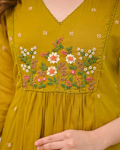 Mustard Yellow Embroidered Kurta Set with Dupatta