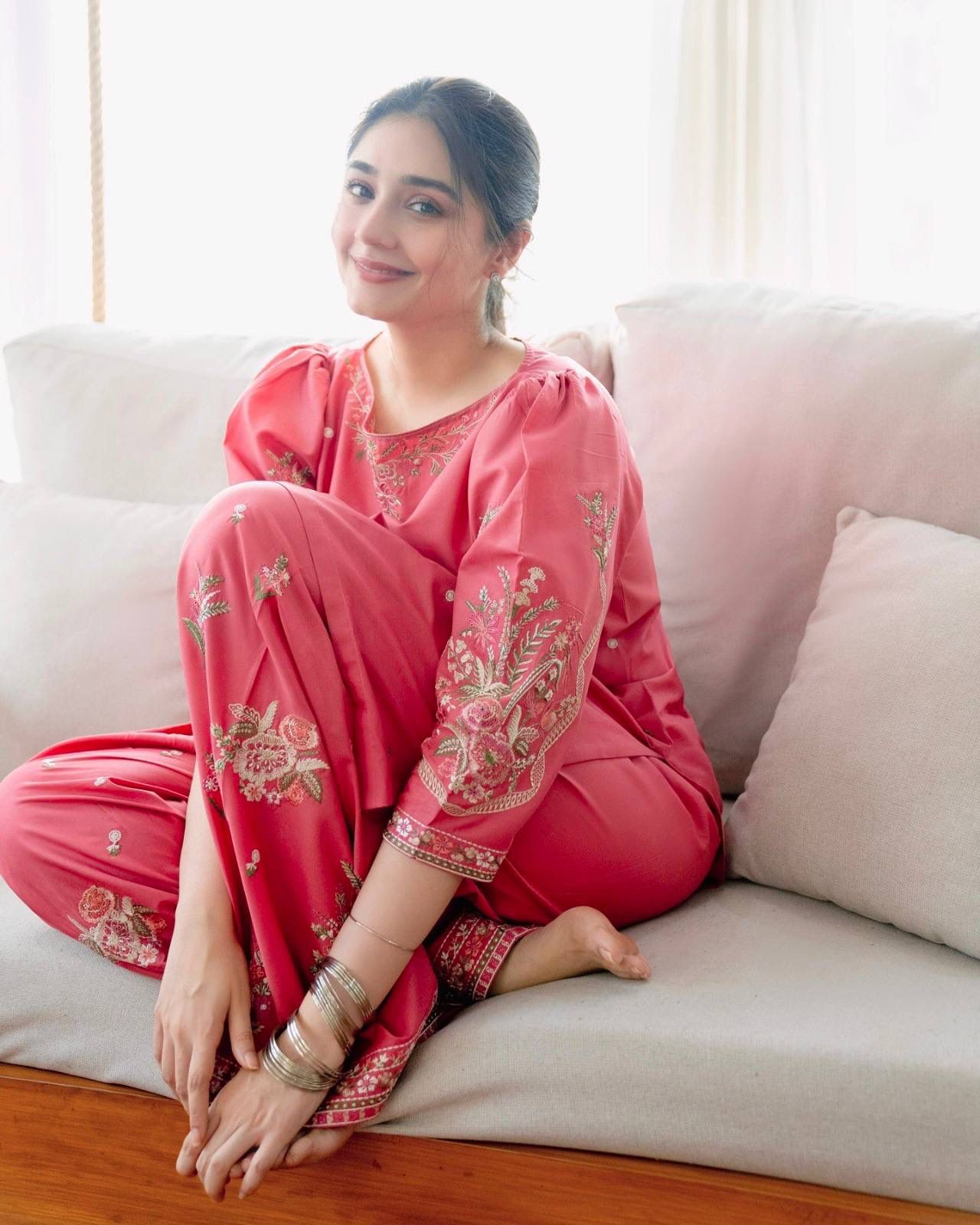 Elegant Dusty Rose Embroidered Kurta with Patiala Pant Set for Women