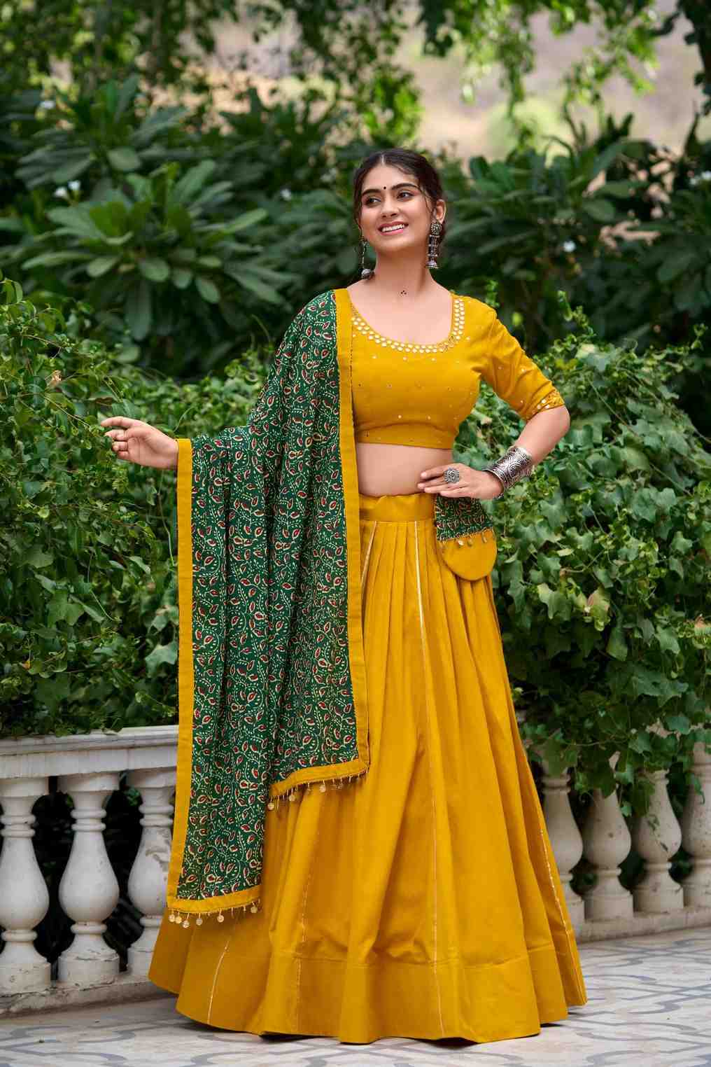 Women's Black Cotton Blend Lehenga Choli with Printed Dupatta |