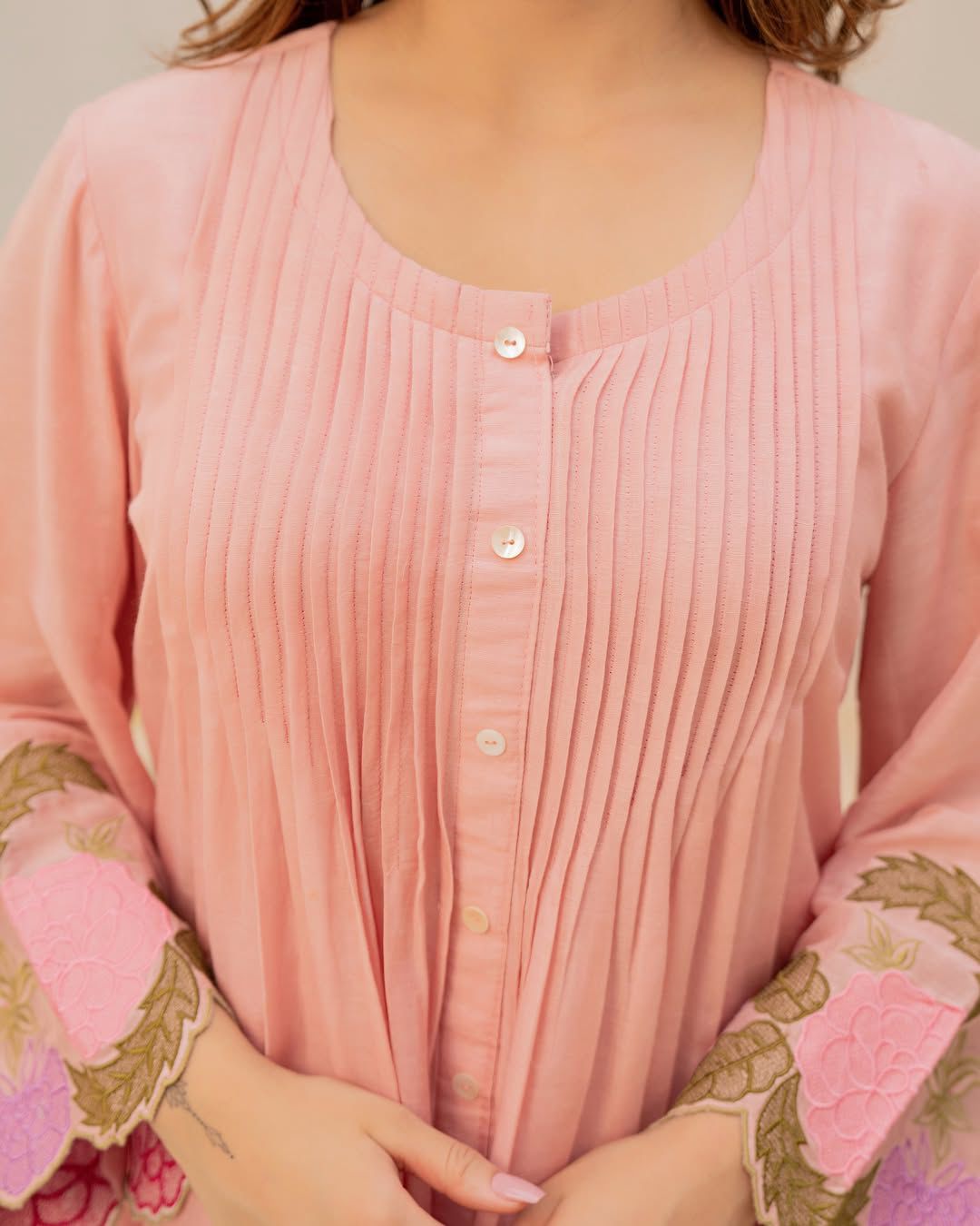 Women's Peach Floral Embroidered Co-ord Set