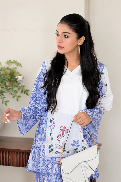 Premium Blue and White Printed Co-ord Set with Wide Leg Trousers