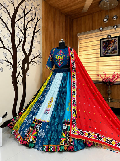 Multi Color Patchwork Cotton Lehenga Choli Set with Embroidered Blouse and Dupatta