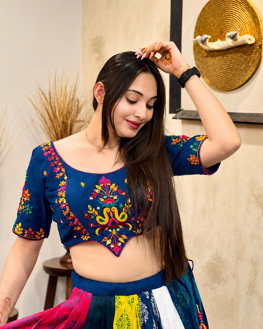 Multi Color Patchwork Cotton Lehenga Choli Set with Embroidered Blouse and Dupatta